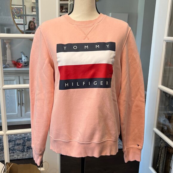 Tommy Hilfiger Mens Pink Salmon Crew Neck Sweatshirt S - Picture 1 of 4